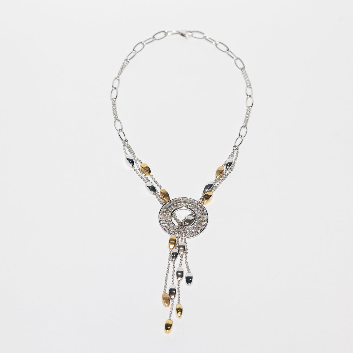 Light Circle Necklace with Gold Rays and Diamonds