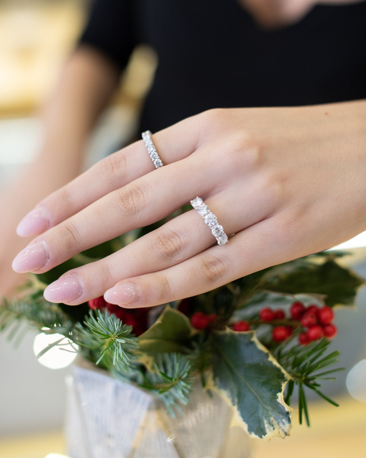 Anello Veretta 5 Pietre con Diamanti da 2,12 ct dal taglio brillante in oro bianco 18 kt