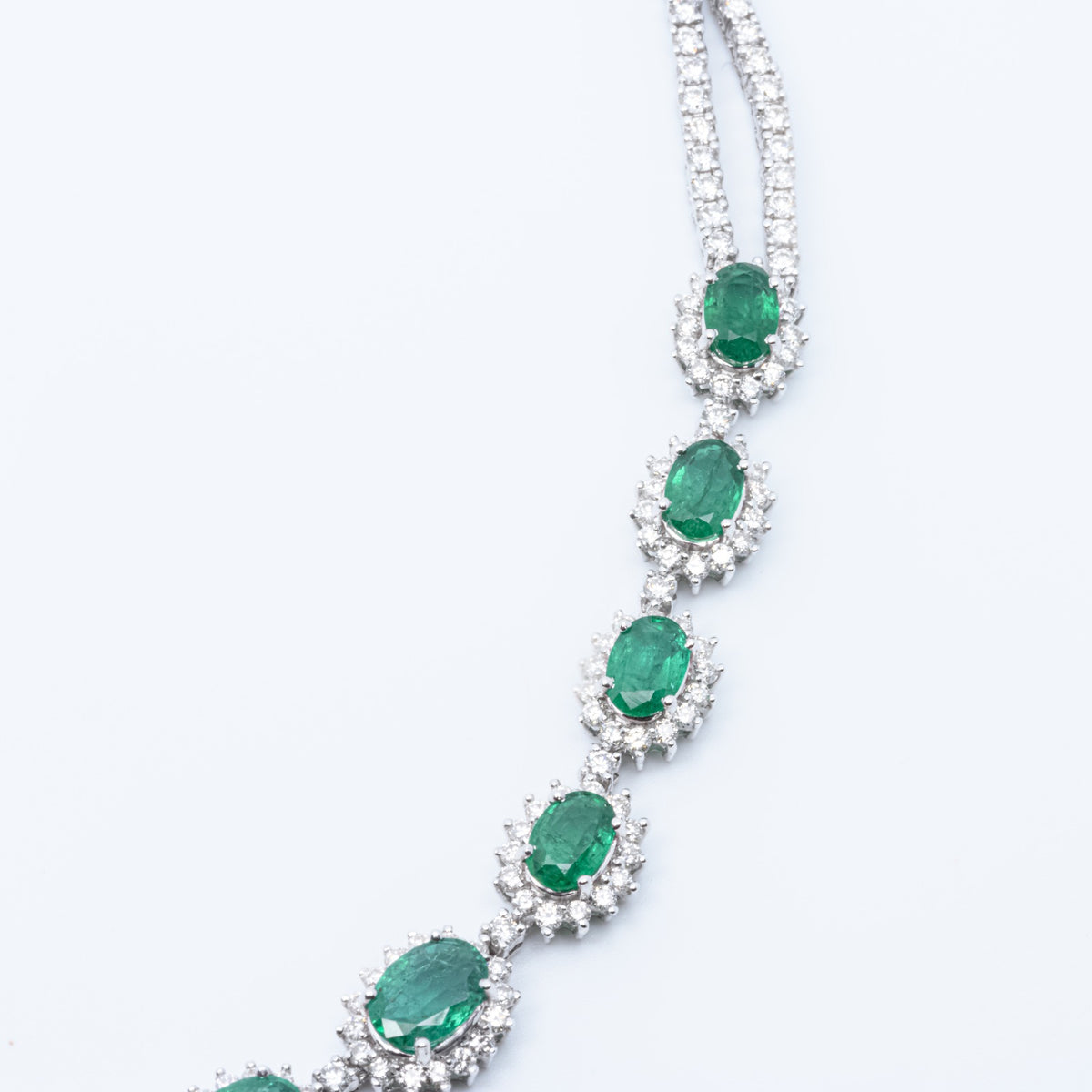 Emerald Necklace Surrounded by Diamonds in 18kt White Gold