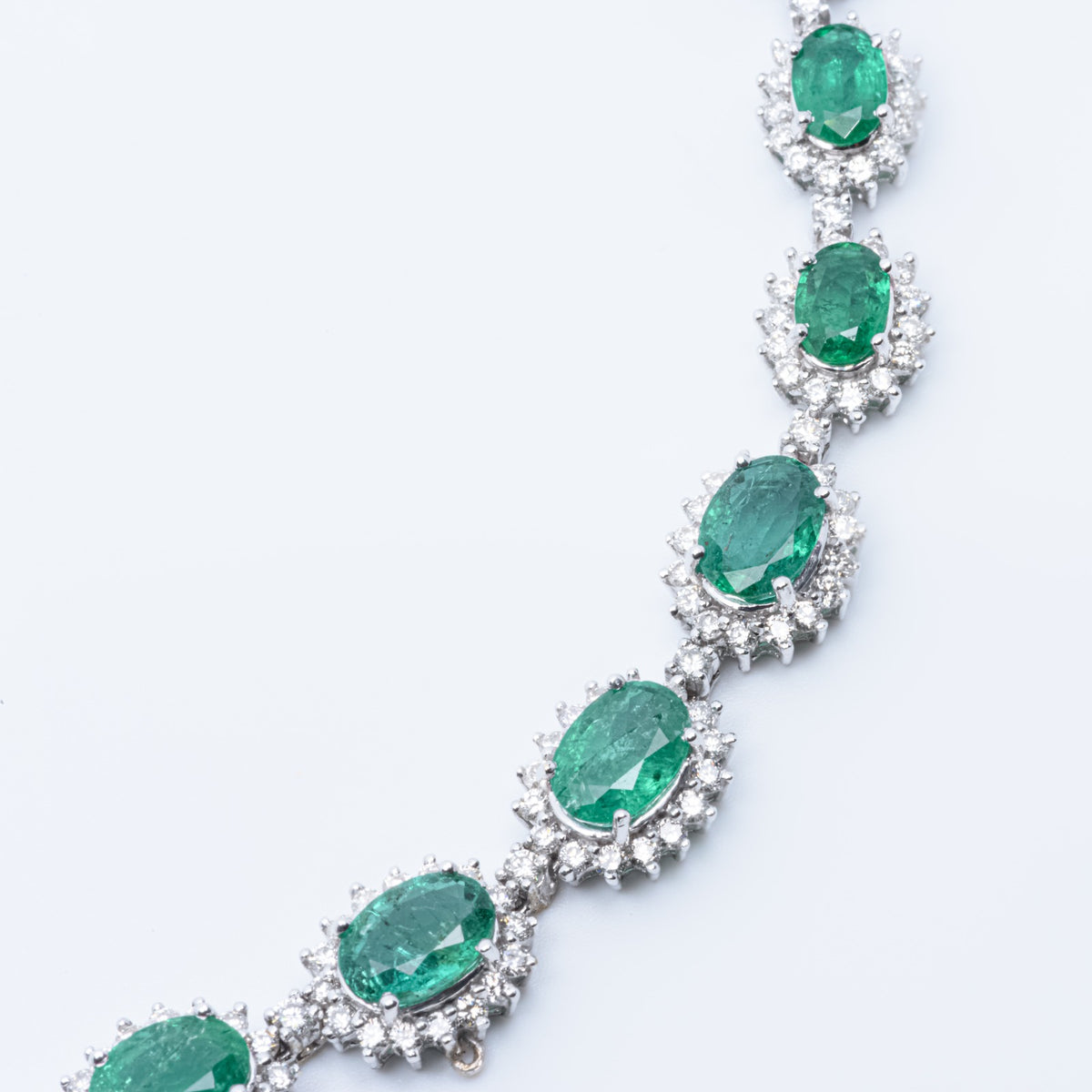 Emerald Necklace Surrounded by Diamonds in 18kt White Gold